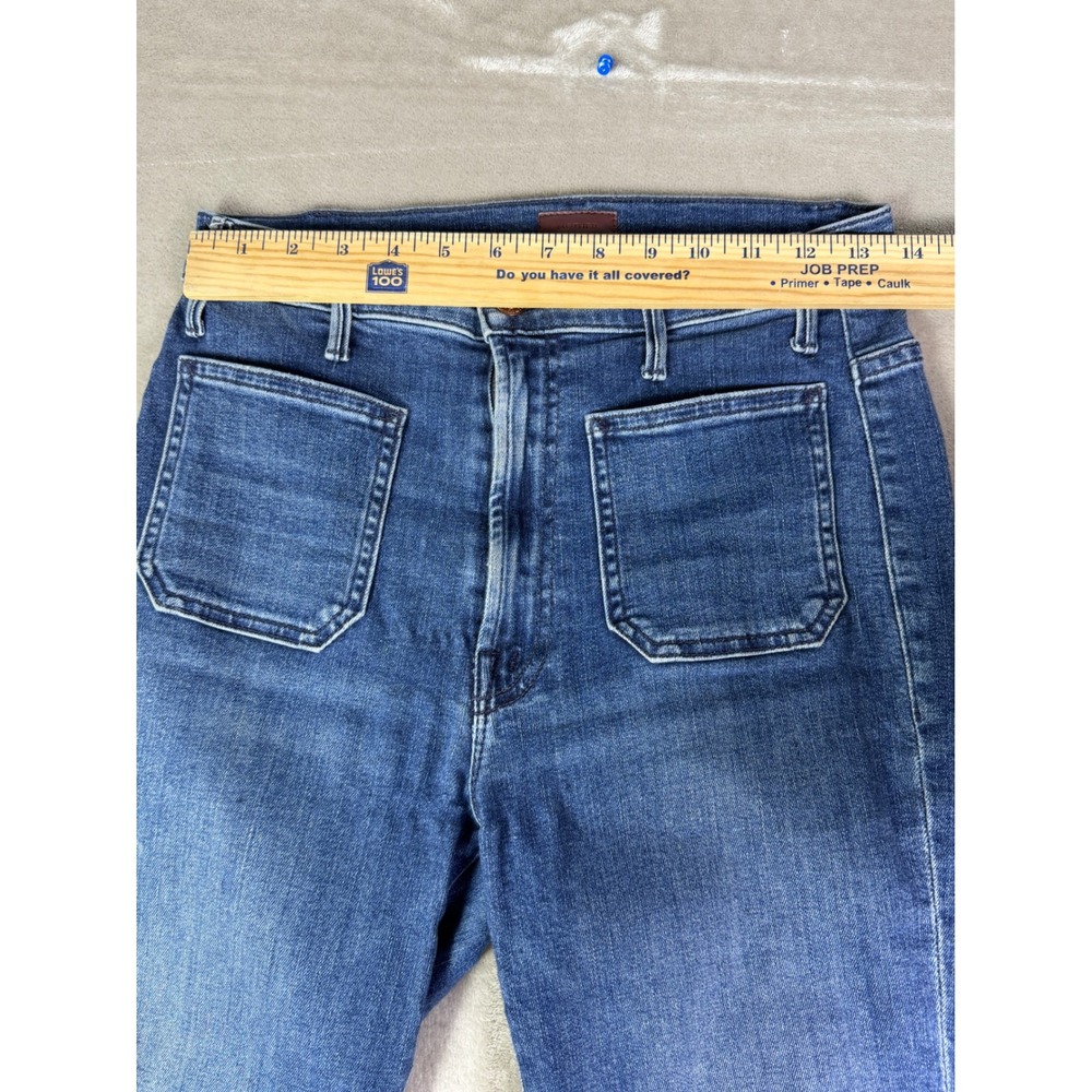 MOTHER The Hustler Size 26 Ankle Fray Jeans Blue Patch Pocket Flare Raw Hem - Picture 10 of 15